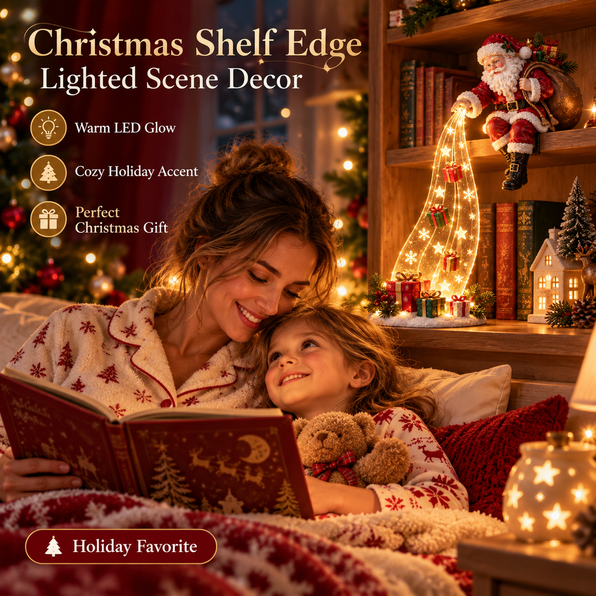 🎄 50% OFF Christmas Shelf Edge Lighted Scene Decor ✨ Create A Magical Holiday Corner At Home