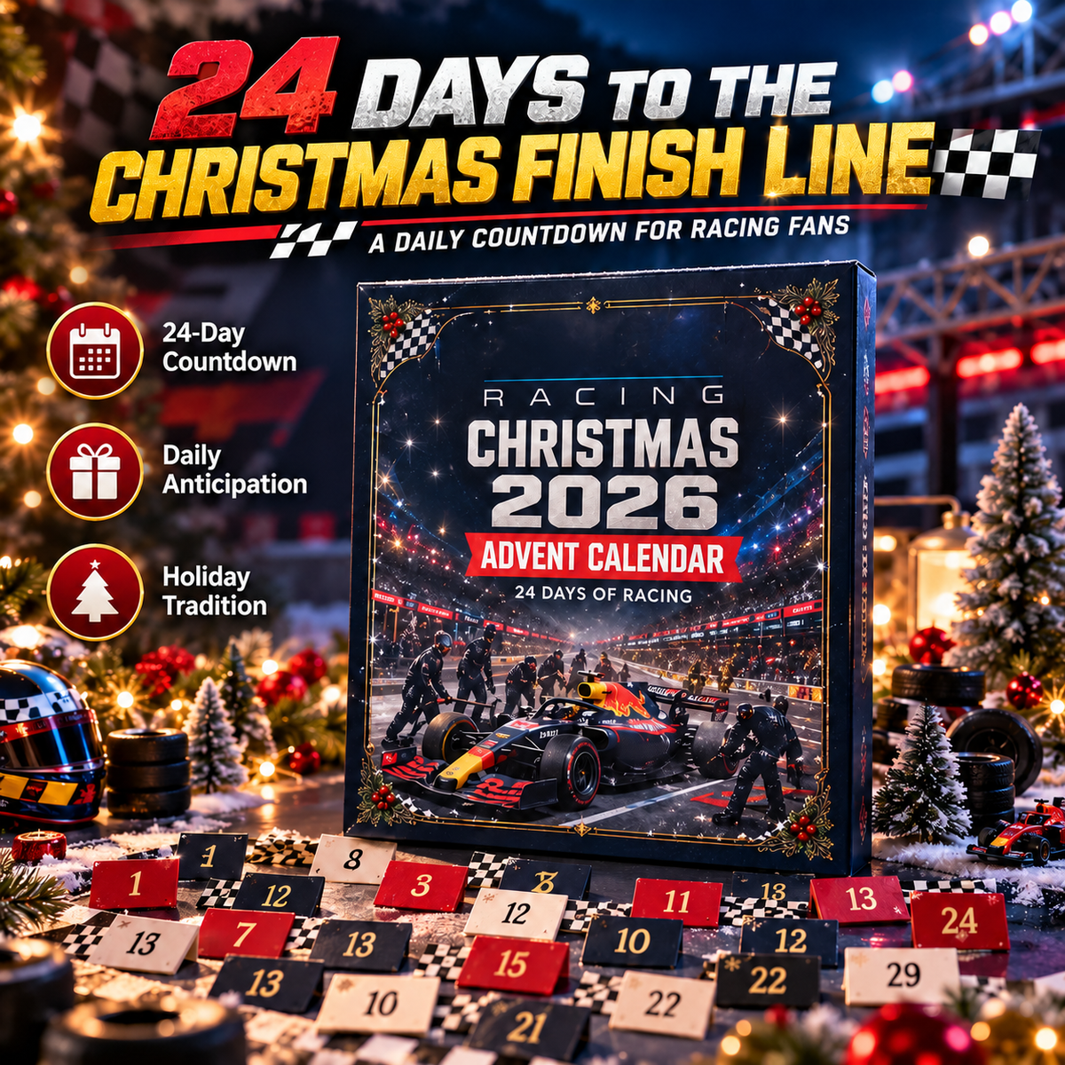 🏁 24-Day Racing Advent Calendar – Countdown to Christmas with Motorsport Surprises 🏎️🎁
