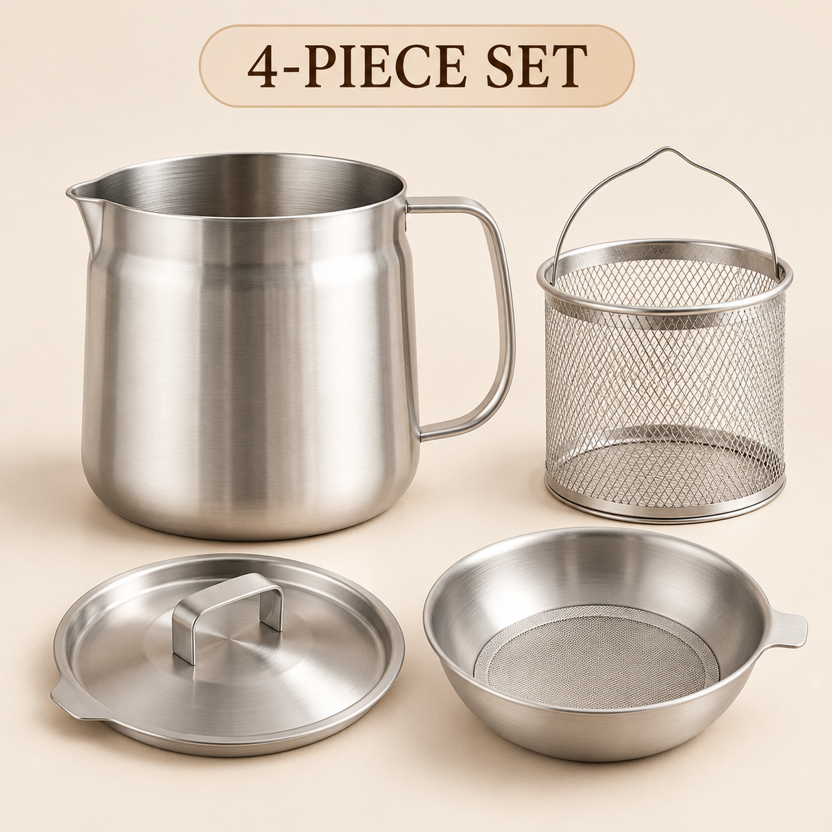 🍳 4-in-1 304 Stainless Steel Deep Fryer & Oil Strainer Pot Set – Fry, Filter & Store Cooking Oil with Ease