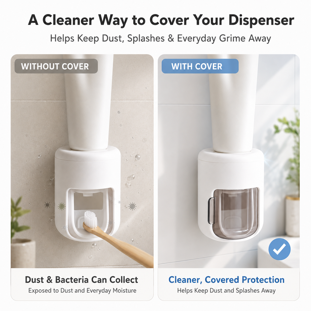 🦷✨ Wall-Mounted Automatic Toothpaste Dispenser with Dustproof Cover – No-Drill, One-Touch & Easy to Clean