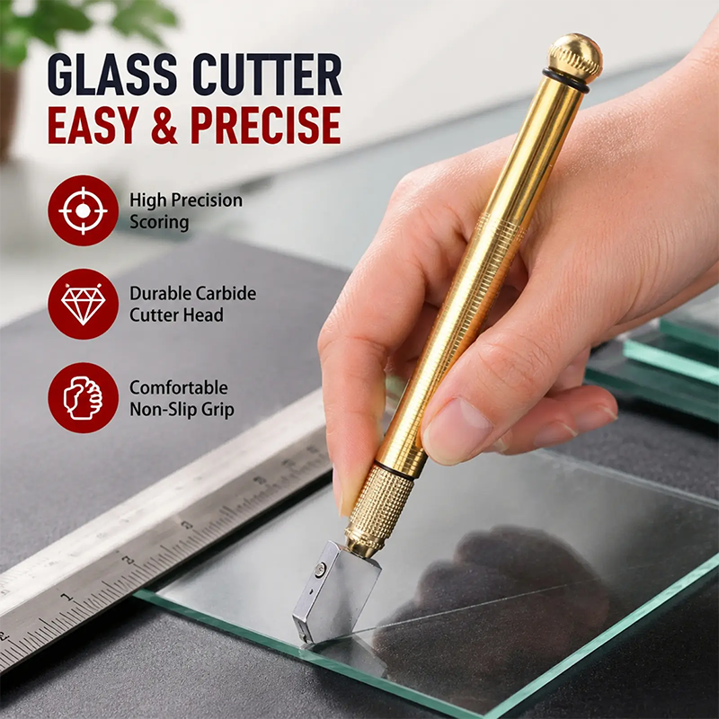 🔥 50% OFF Precision Glass Cutter 💎 Carbide Wheel with Anti-Slip Brass Handle