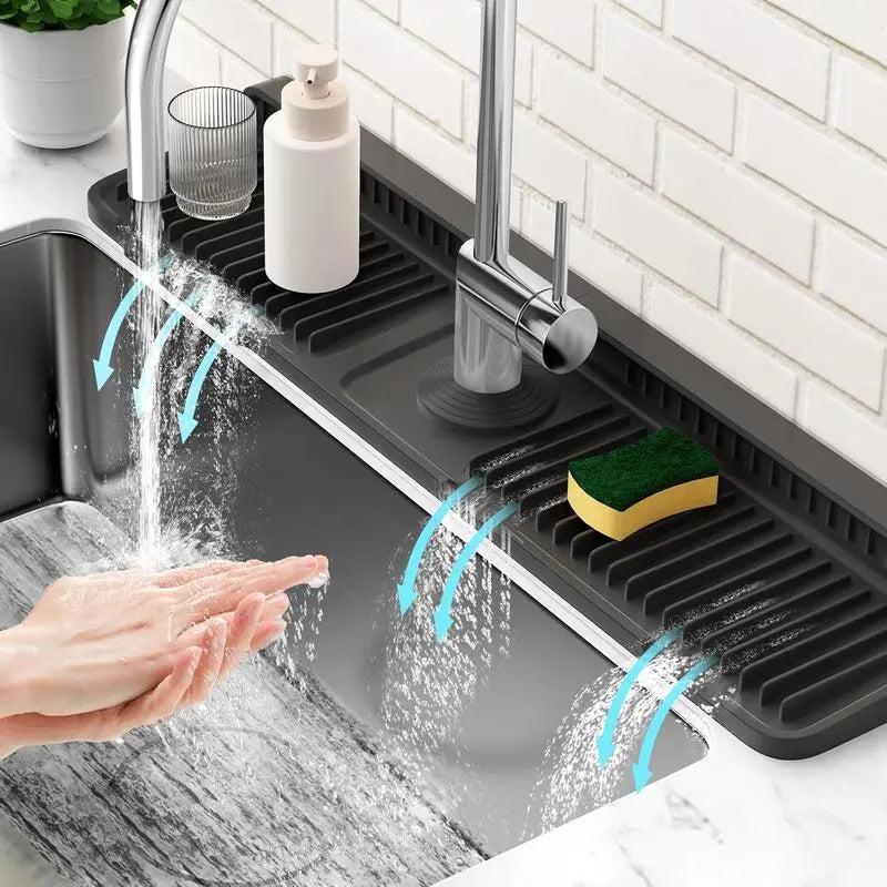 📢 LAST DAY 49% OFF 🔥 Silicone Faucet Splash Guard Mat 🚰 7° Self-Draining Sink Counter Mat