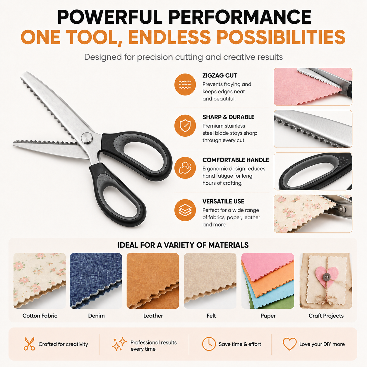 ✂️ 48 OFF Professional Pinking Shears – Stainless Steel Zigzag Fabric Cutting Scissors