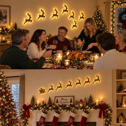 🎄 50% OFF 8-Piece Santa & Reindeer Christmas Wall Lights – Create a Complete Holiday Scene