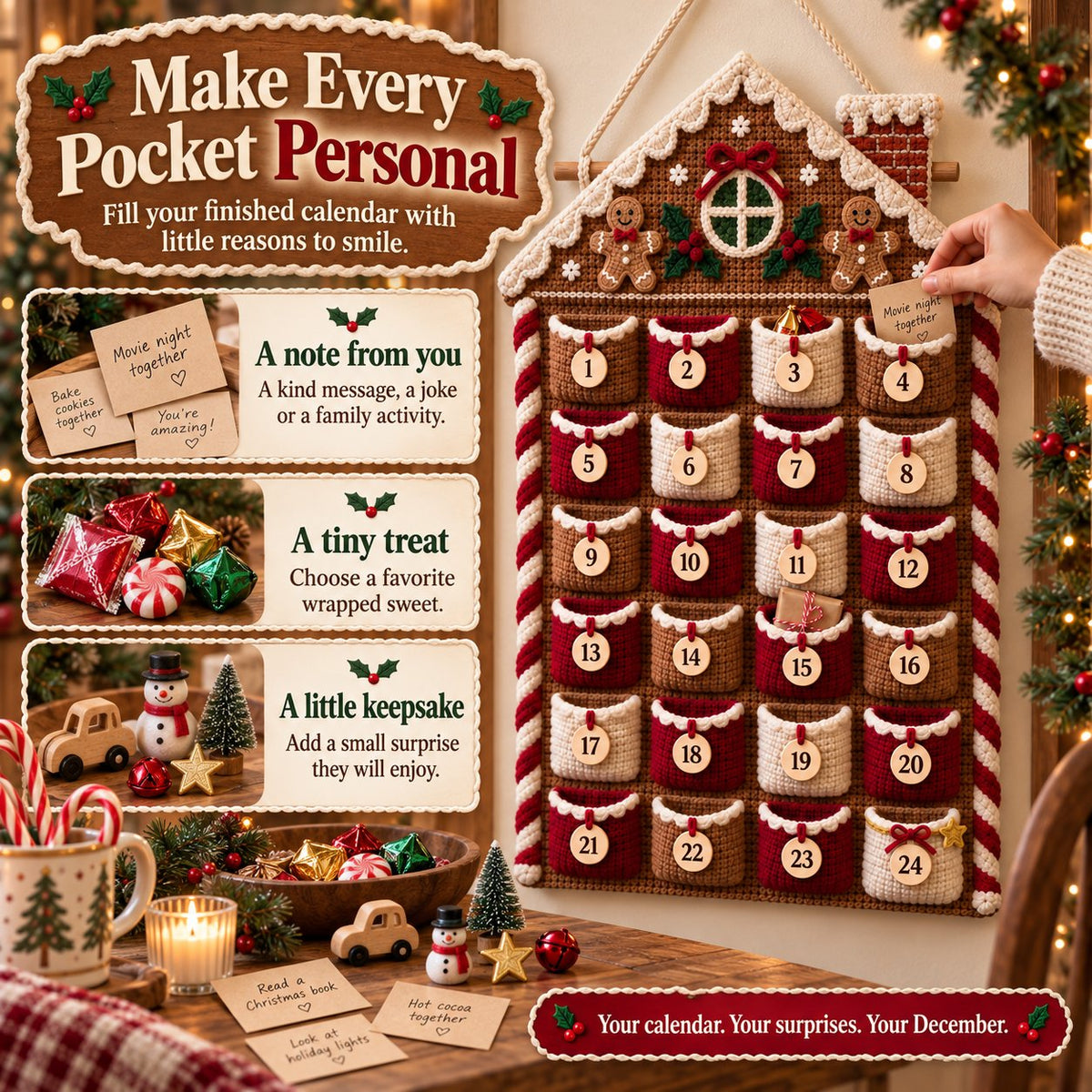 ⏳ Last Day 49% OFF – 🎄 24-Pocket DIY Christmas Crochet Advent Calendar Kit with Moveable Star Marker 🧶