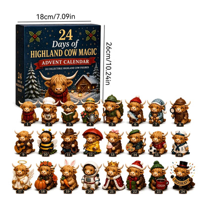 🎄 50% OFF 🐮 24-Day Highland Cow Advent Calendar – Christmas Countdown Gift