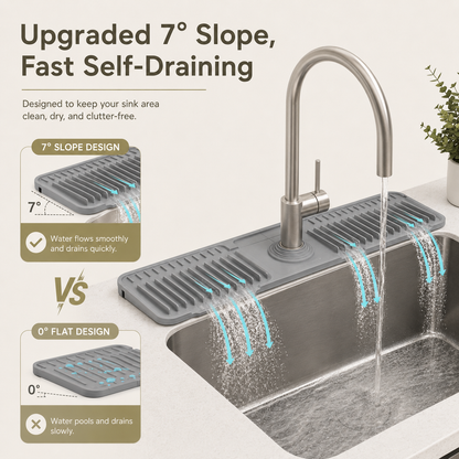 📢 LAST DAY 49% OFF 🔥 Silicone Faucet Splash Guard Mat 🚰 7° Self-Draining Sink Counter Mat