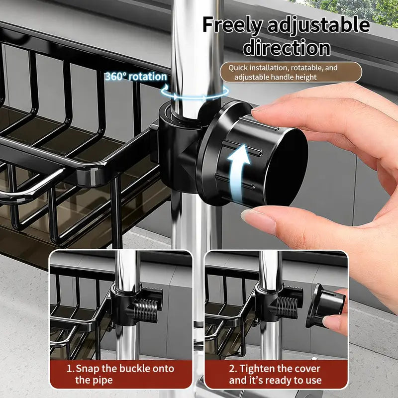 ✨ Stainless Steel Faucet-Mounted Sink Organizer – No-Drill Sponge Holder with Removable Drip Tray