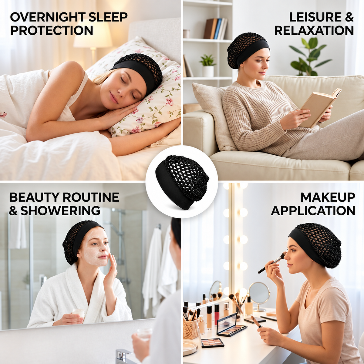 ✨ Breathable Wide-Band Crochet Hair Net | Pressure-Free Snood Sleep & Skincare Cap 💆‍♀️