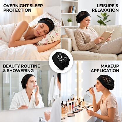 ✨ Breathable Wide-Band Crochet Hair Net | Pressure-Free Snood Sleep & Skincare Cap 💆‍♀️