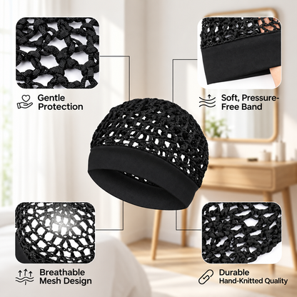 ✨ Breathable Wide-Band Crochet Hair Net | Pressure-Free Snood Sleep & Skincare Cap 💆‍♀️