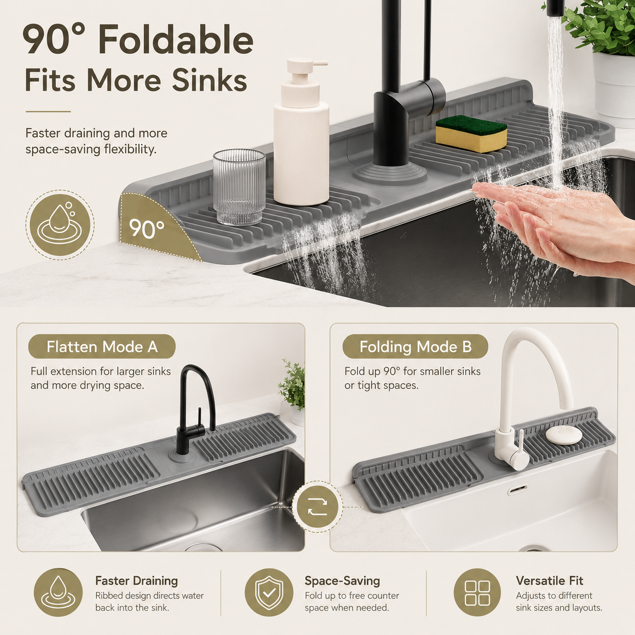 📢 LAST DAY 49% OFF 🔥 Silicone Faucet Splash Guard Mat 🚰 7° Self-Draining Sink Counter Mat