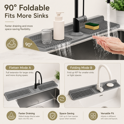 📢 LAST DAY 49% OFF 🔥 Silicone Faucet Splash Guard Mat 🚰 7° Self-Draining Sink Counter Mat