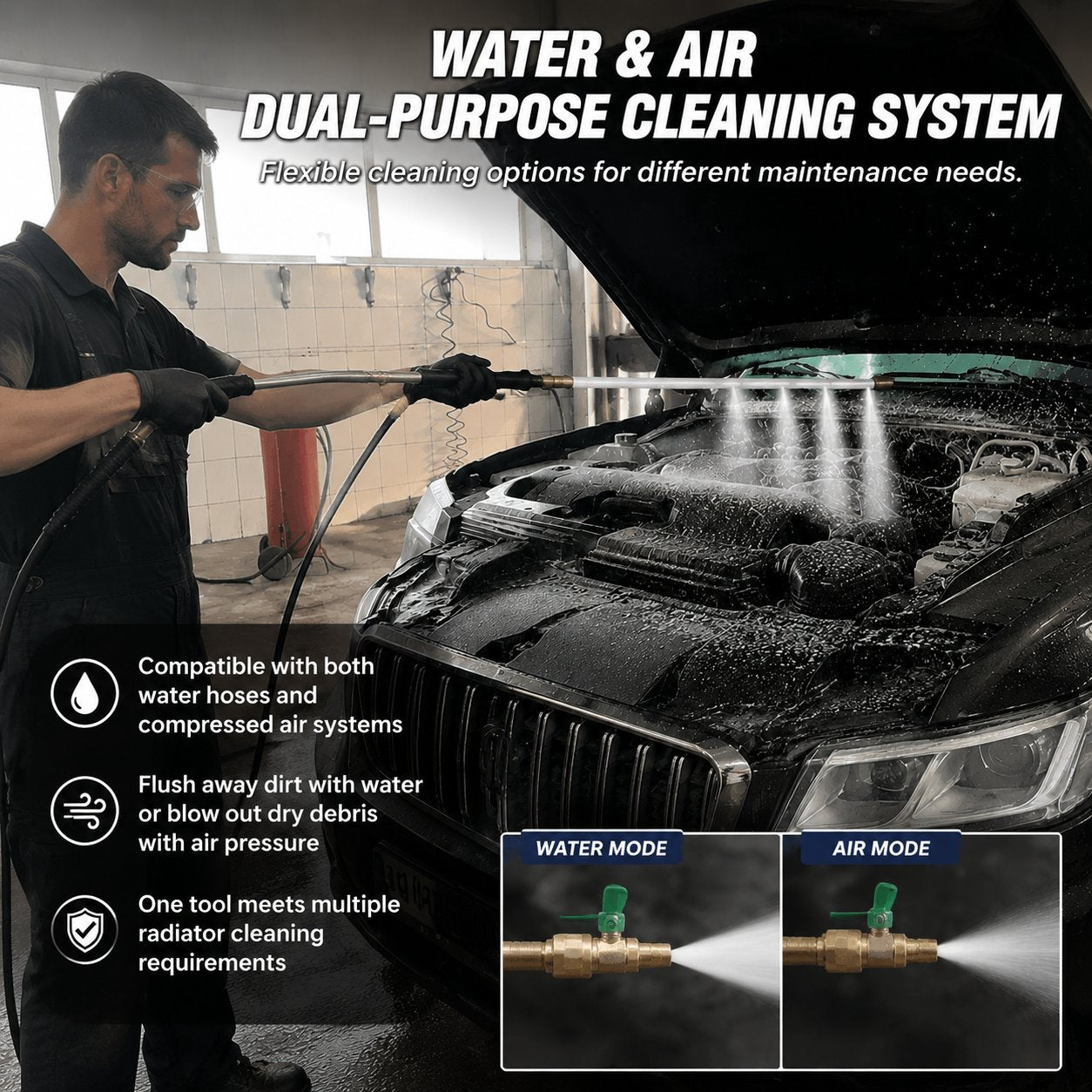 🔥 Only Today 49% OFF 60cm Radiator Cleaning Wand 🚗 Deep Reach Car Radiator Cleaner With Water & Air Connector