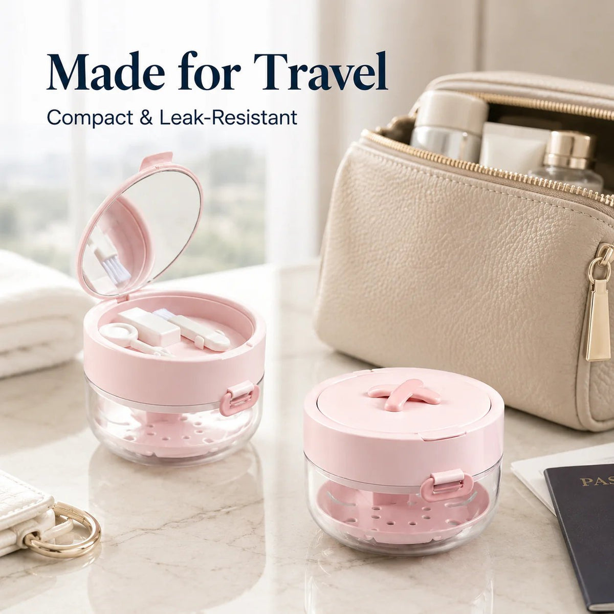 🦷 All-in-One Retainer Cleaning Case with Mirror Brush & Soaking Tray