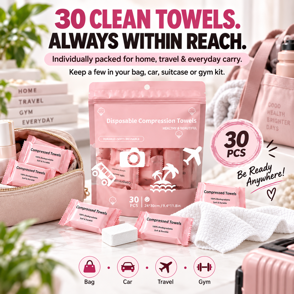 💧 45% OFF 30-Pack Compressed Towels – Just Add Water & Go