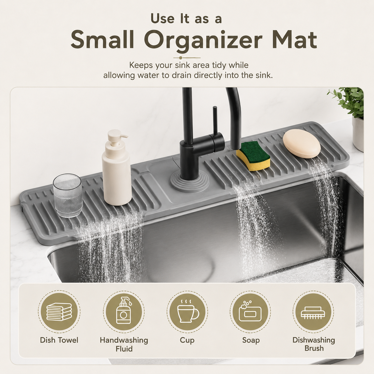📢 LAST DAY 49% OFF 🔥 Silicone Faucet Splash Guard Mat 🚰 7° Self-Draining Sink Counter Mat