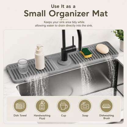 📢 LAST DAY 49% OFF 🔥 Silicone Faucet Splash Guard Mat 🚰 7° Self-Draining Sink Counter Mat
