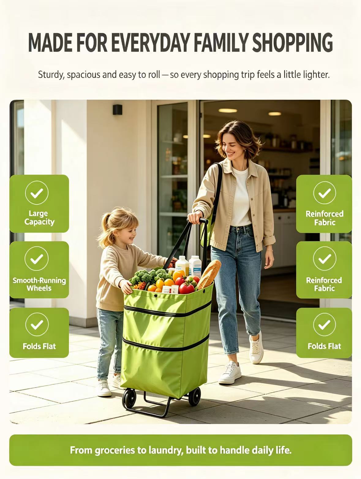 Foldable Grocery Cart Bag - The Rolling Shopping Bag That Saves Your Back