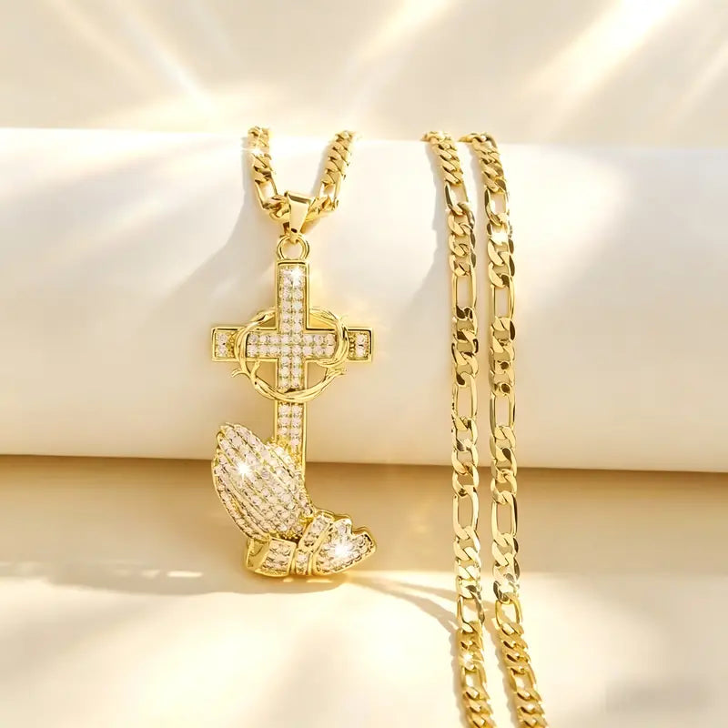 ✨ 50% Cross & Prayer Hands Pendant Necklace✝️