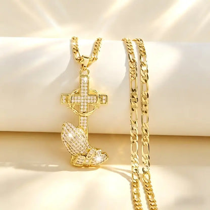 ✨ 50% Cross & Prayer Hands Pendant Necklace✝️