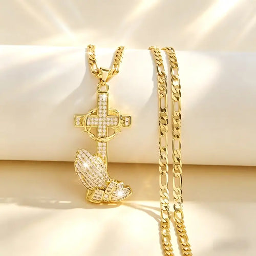 ✨ 50% Cross & Prayer Hands Pendant Necklace✝️