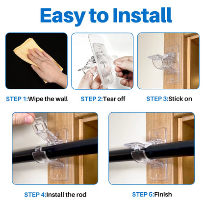 No Drill Curtain Rod Holders - 6 Pack Self Adhesive Hooks