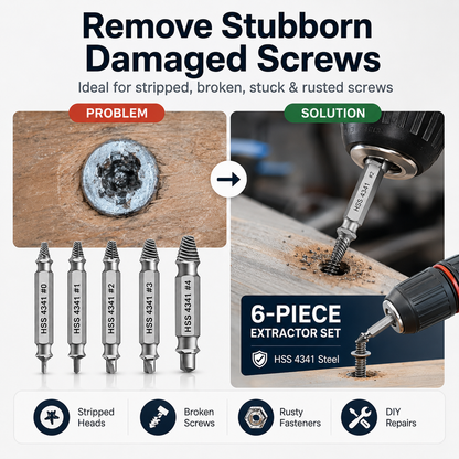 🔥 50% OFF 6-Piece Damaged Screw Extractor Set – Remove Stripped, Broken & Rusted Screws Fast