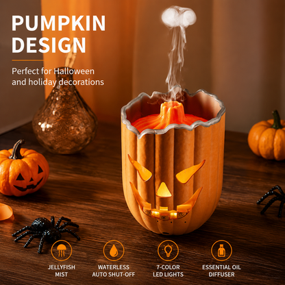 🎃 50% OFF Halloween Pumpkin Flame Diffuser – Colorful Night Light & Cool Mist Humidifier