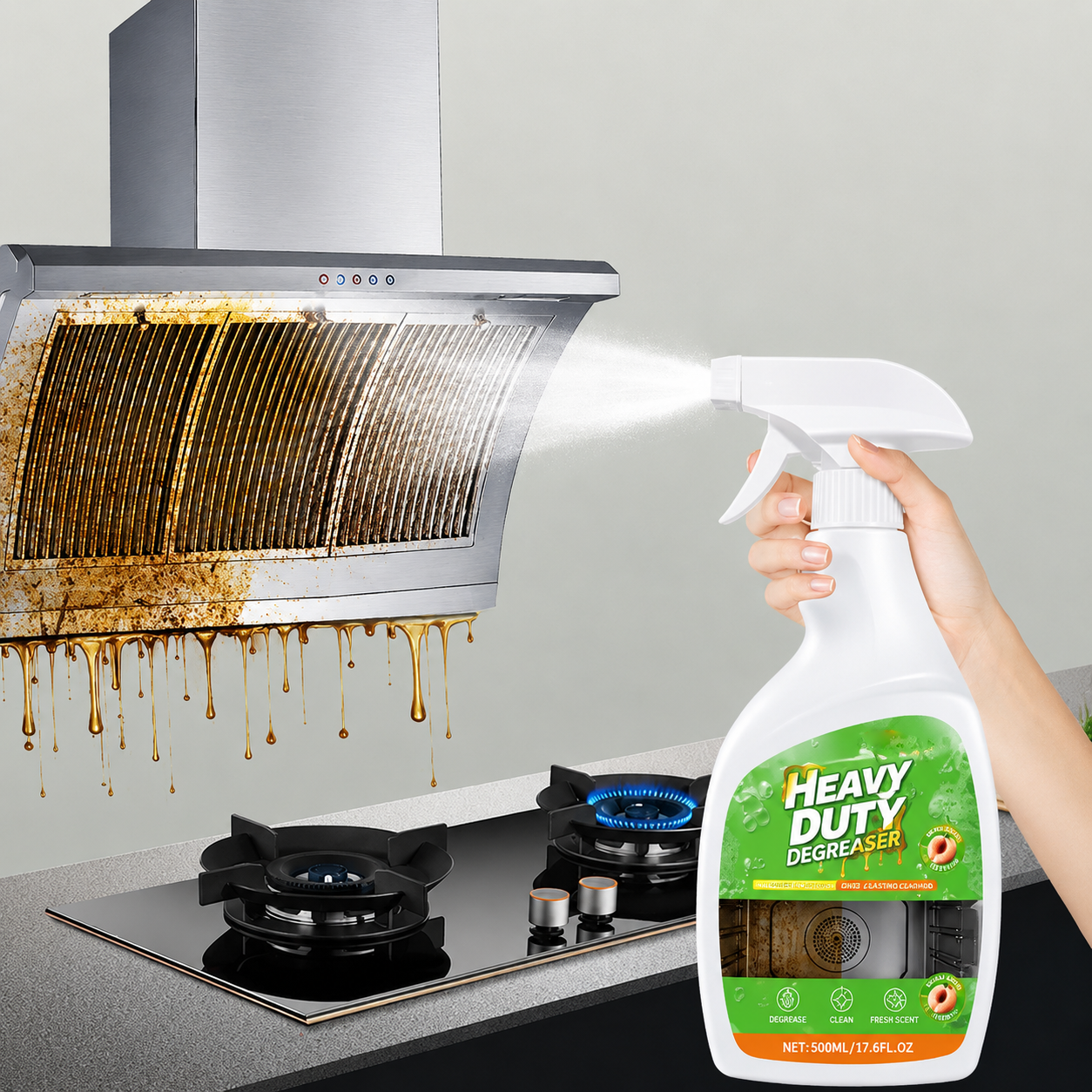 🔥 50% OFF Heavy Duty Kitchen Degreaser 🍑 Powerful Grease Cleaning with Fresh Peach Scent