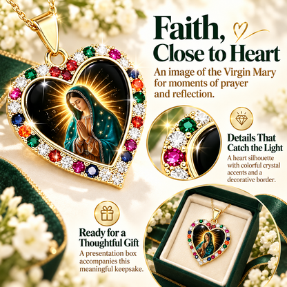 Virgin Mary Birthstone-Inlaid Daily Prayer Pendant Necklace