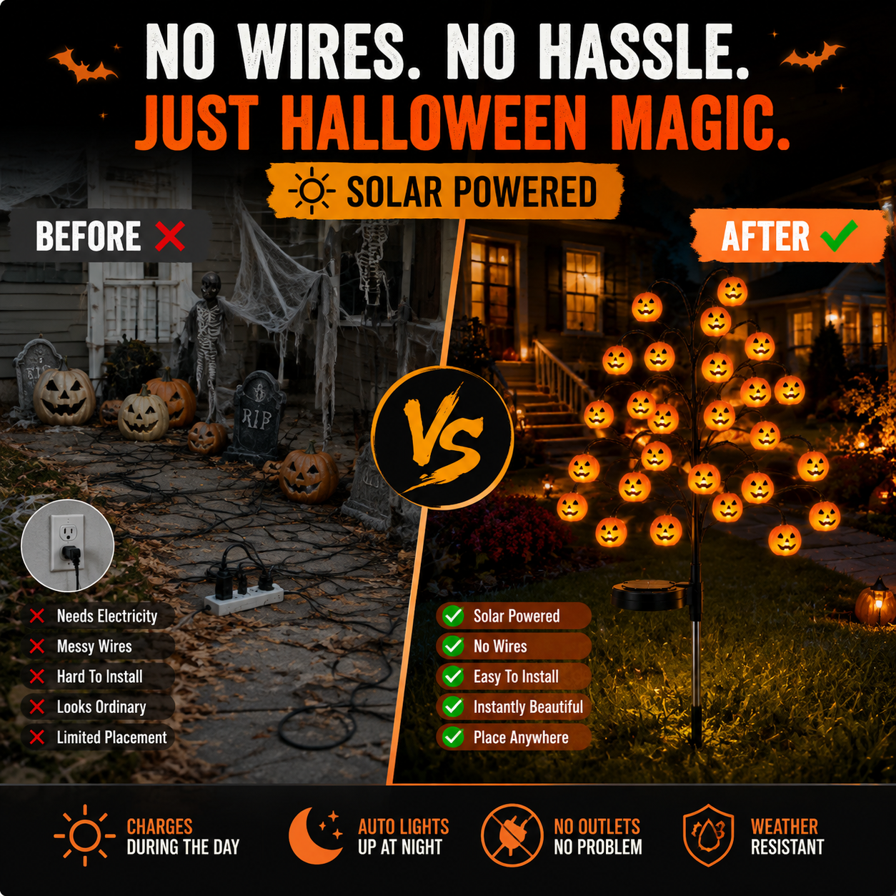 🎃 Solar Pumpkin Tree Lights