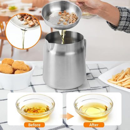 Stainless Steel Oil Filter Pot with Deep Fryer Basket, Stovetop Fryer