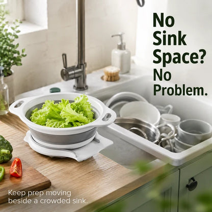 🔥 49% OFF 3-Piece Collapsible Colander Set 🥗 Self-Draining Silicone Kitchen Strainer