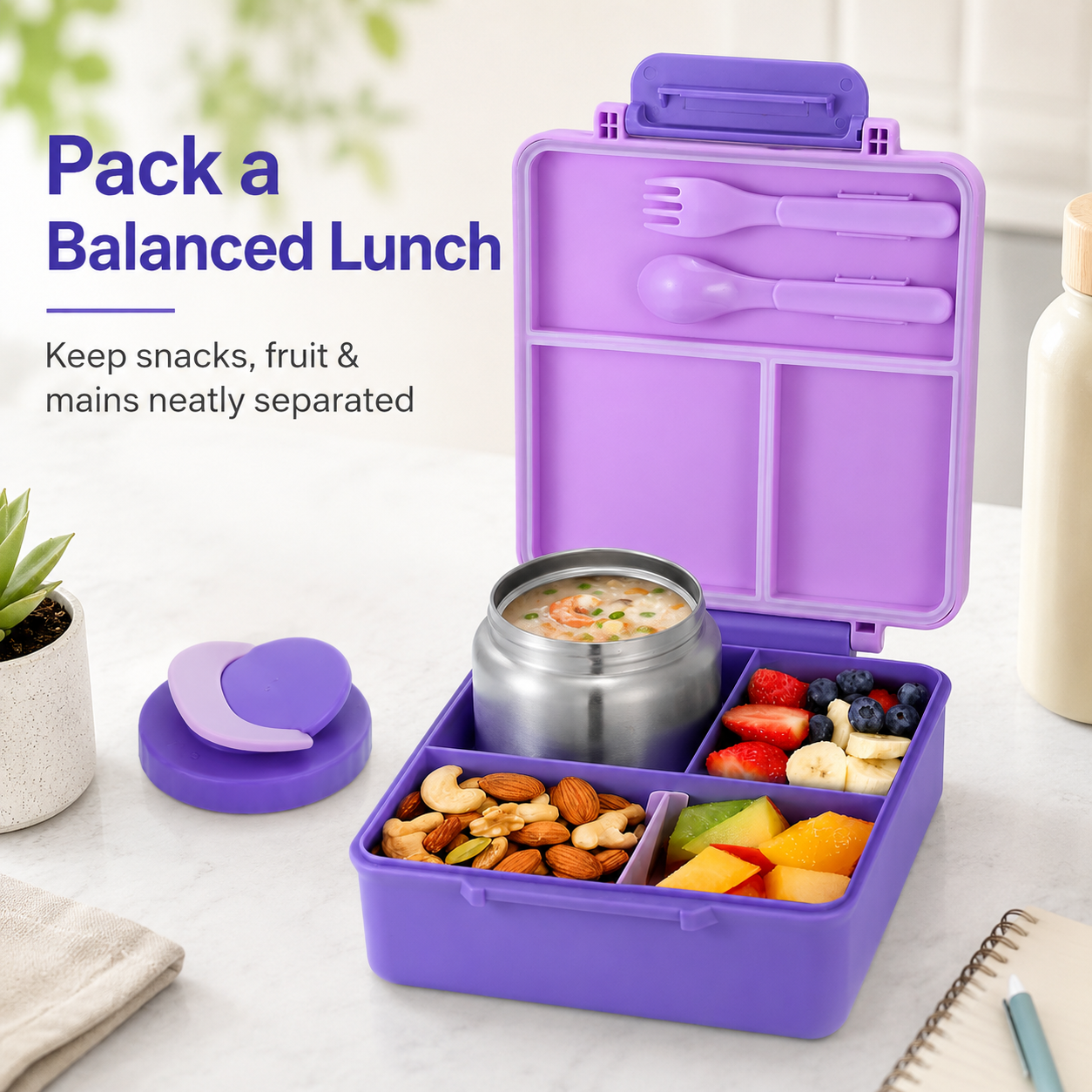 🎒48% OFF Kids Bento Lunch Box with Food Jar, Spoon & Fork – School Ready