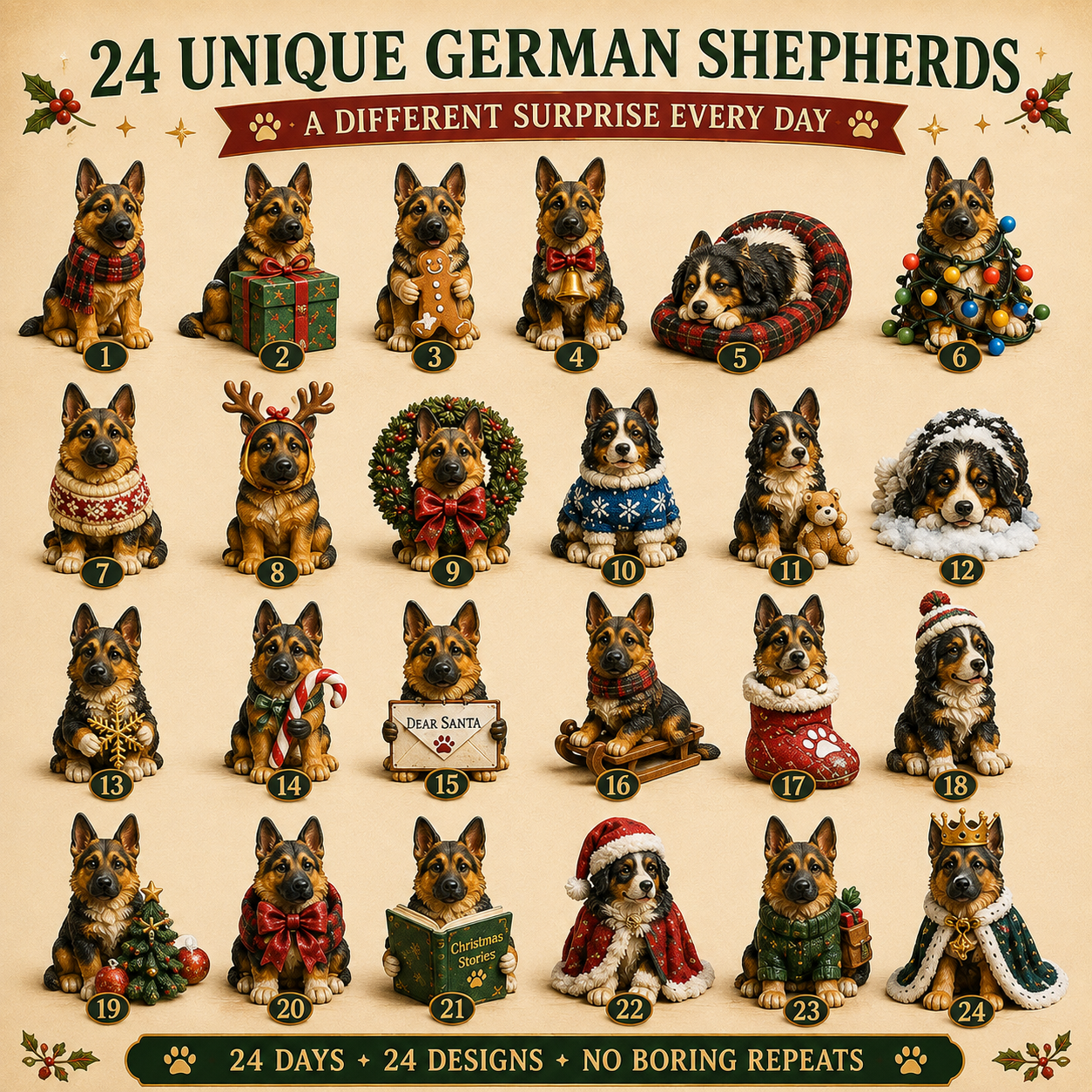 🎄 50% OFF German Shepherd Christmas Advent Calendar – 24 Acrylic Surprises