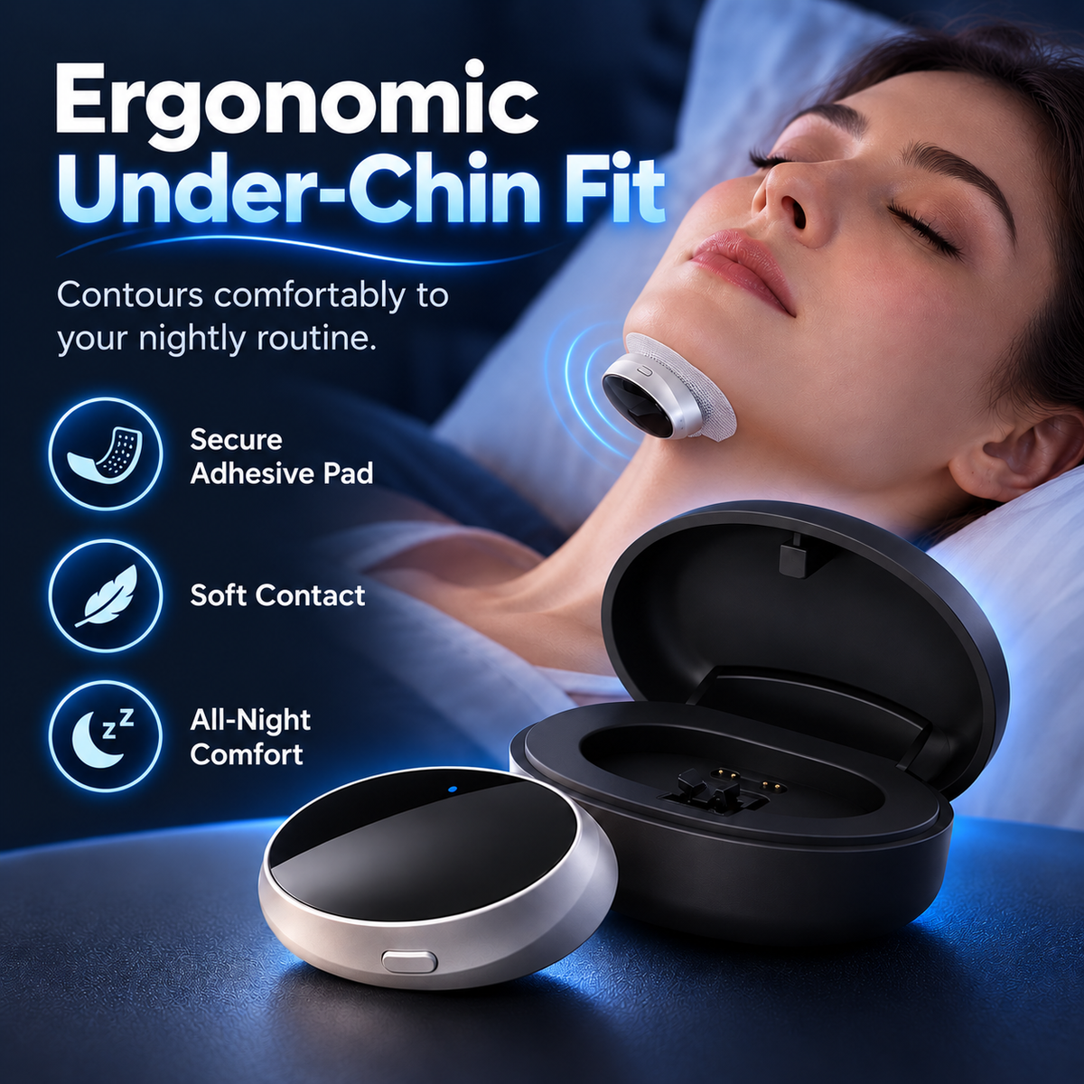 😴 Smart Under-Chin Snore Support Device – Ultra-Light Comfort for a Quieter Night