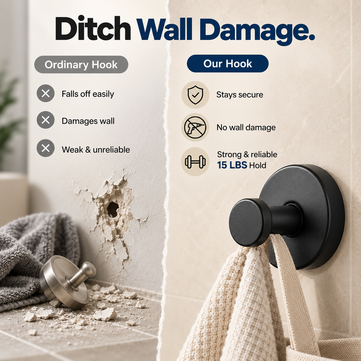 🔩 Heavy-Duty Matte Black Stainless Steel Vacuum Suction Hooks (15 LBS No-Drill) 🚿