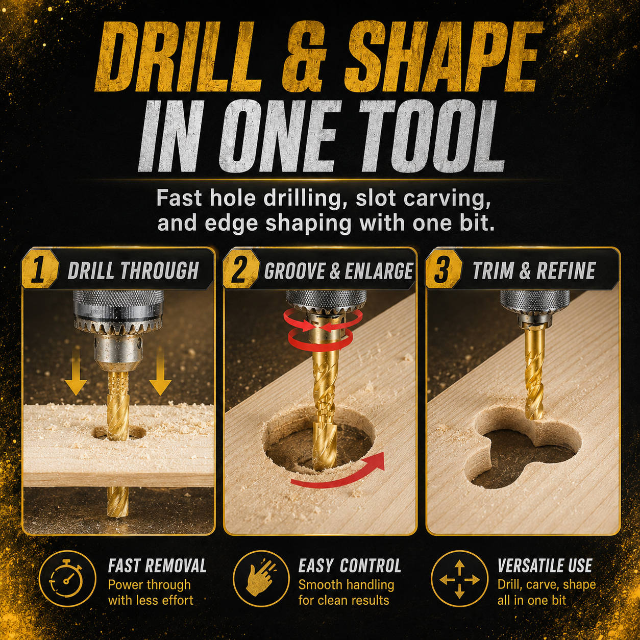 🔥 50% OFF 6-Piece HSS Carving Drill Bit Set ⚡ Drill, Groove & Shape with Ease