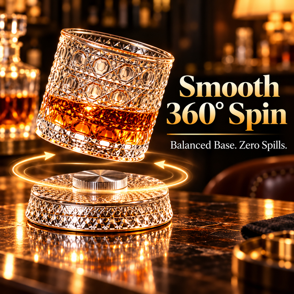 🥃 360° Spinning Crystal Whiskey Glass Gift Set with Large Ice Ball Molds (4-Piece) ✨