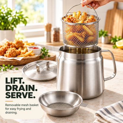 🍳 4-in-1 304 Stainless Steel Deep Fryer & Oil Strainer Pot Set – Fry, Filter & Store Cooking Oil with Ease