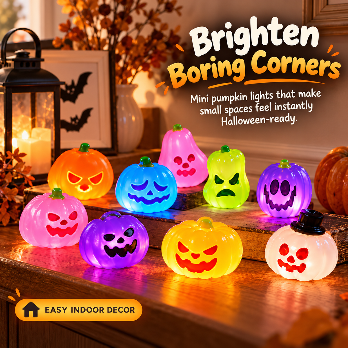 🎃 Colorful Glowing Mini Halloween Jack-O'-Lantern Pumpkin Night Lights Table Decor 🌈