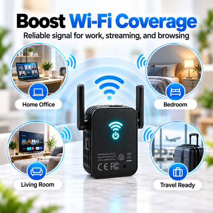 📶 Mini Portable Wi-Fi Extender Signal Booster with Dual Antennas & Ethernet Port ⚡