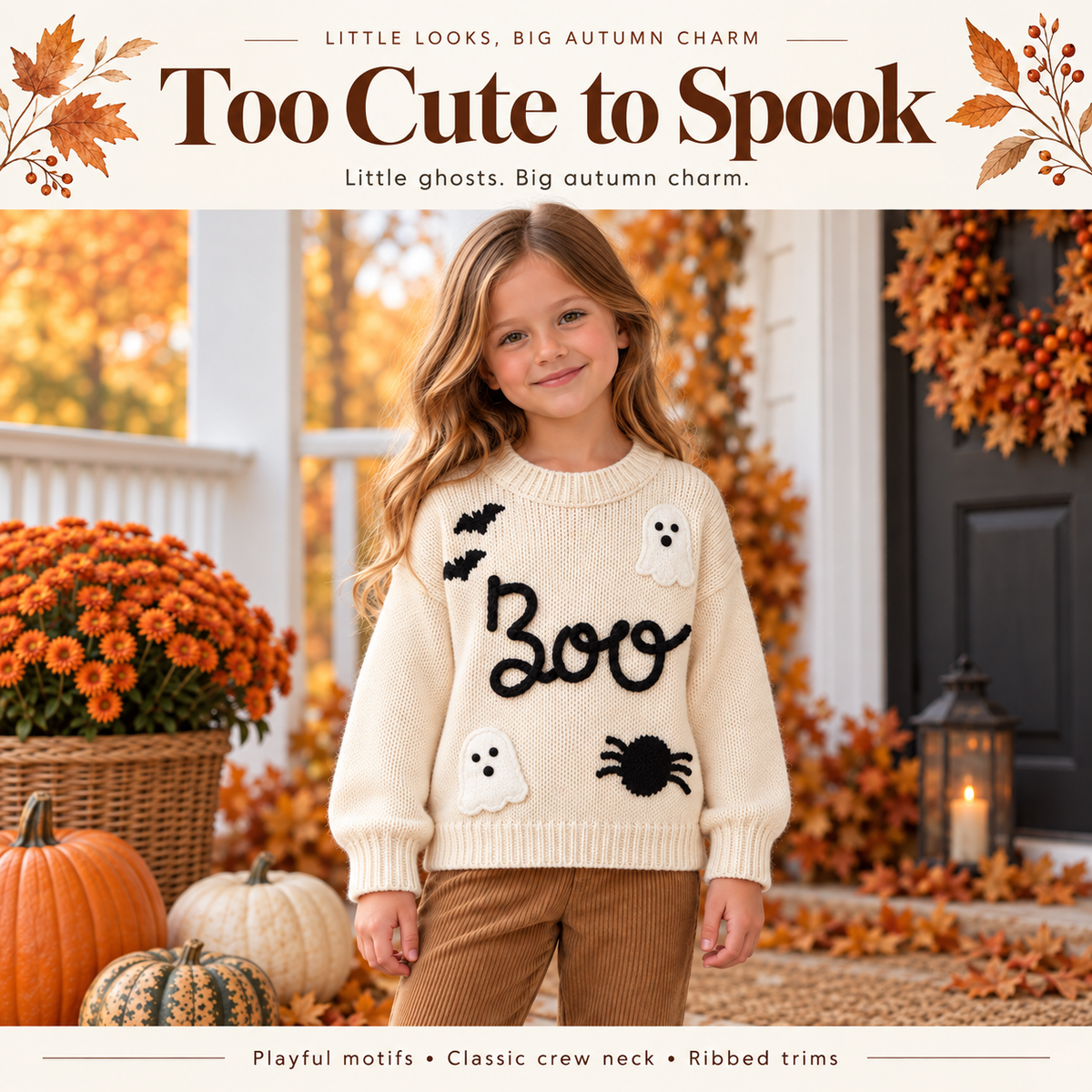 👻Kids Halloween Boo Ghost Knit Sweater – Cute Fall Pullover 🎃