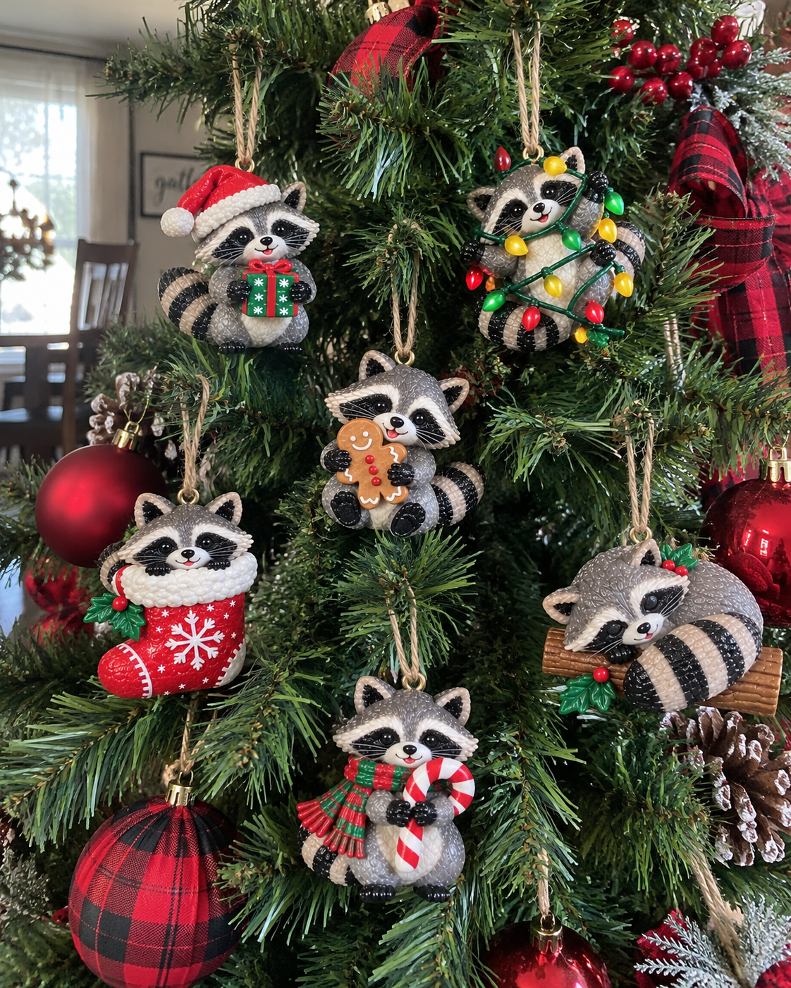🦝Adorable Christmas Raccoon Ornaments