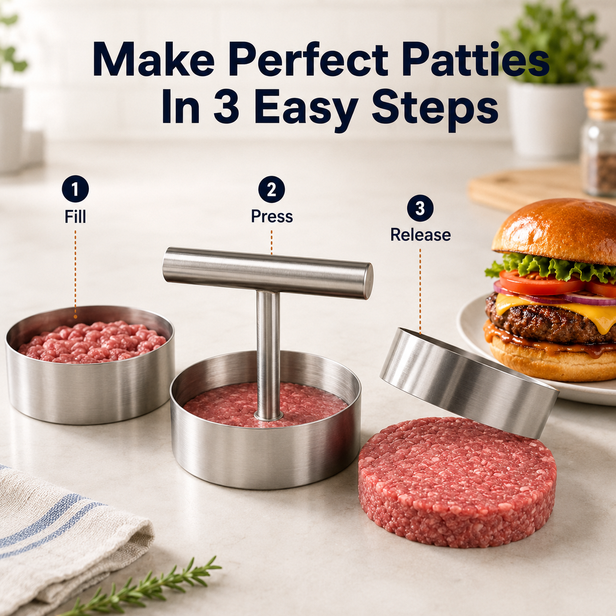 🍔 50% OFF Stainless Steel Burger Patty Press – Perfect Patties in Seconds 🔥