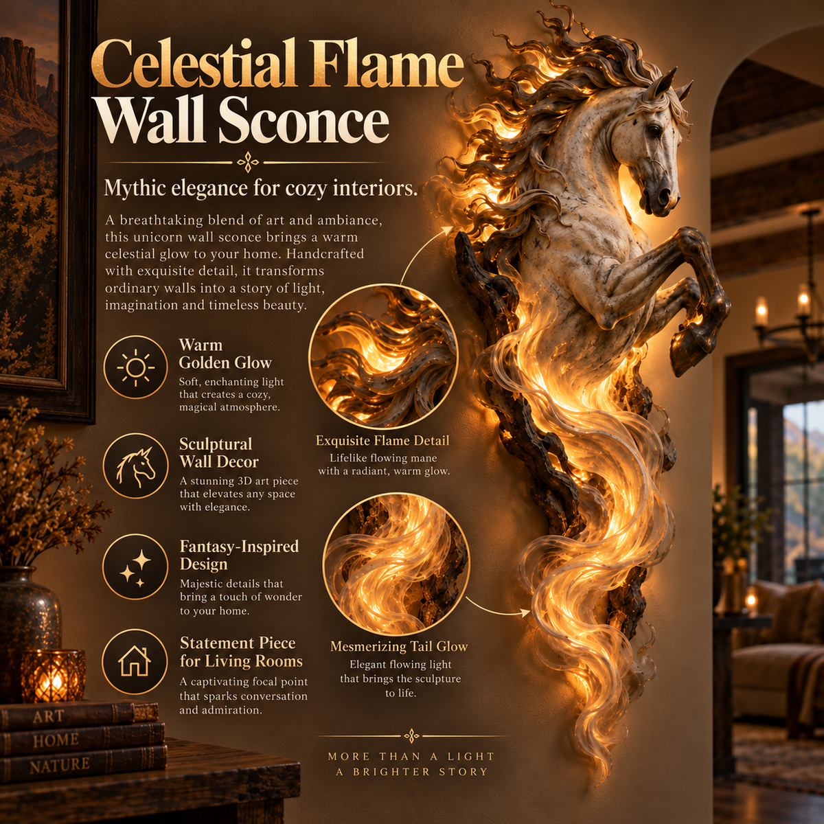 🔥Last Day 56% OFF -🦄 Celestial Flame Unicorn Wall Sconce – A Magical Guardian Awakens on Your Wall