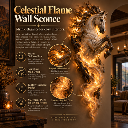 🔥Last Day 56% OFF -🦄 Celestial Flame Unicorn Wall Sconce – A Magical Guardian Awakens on Your Wall
