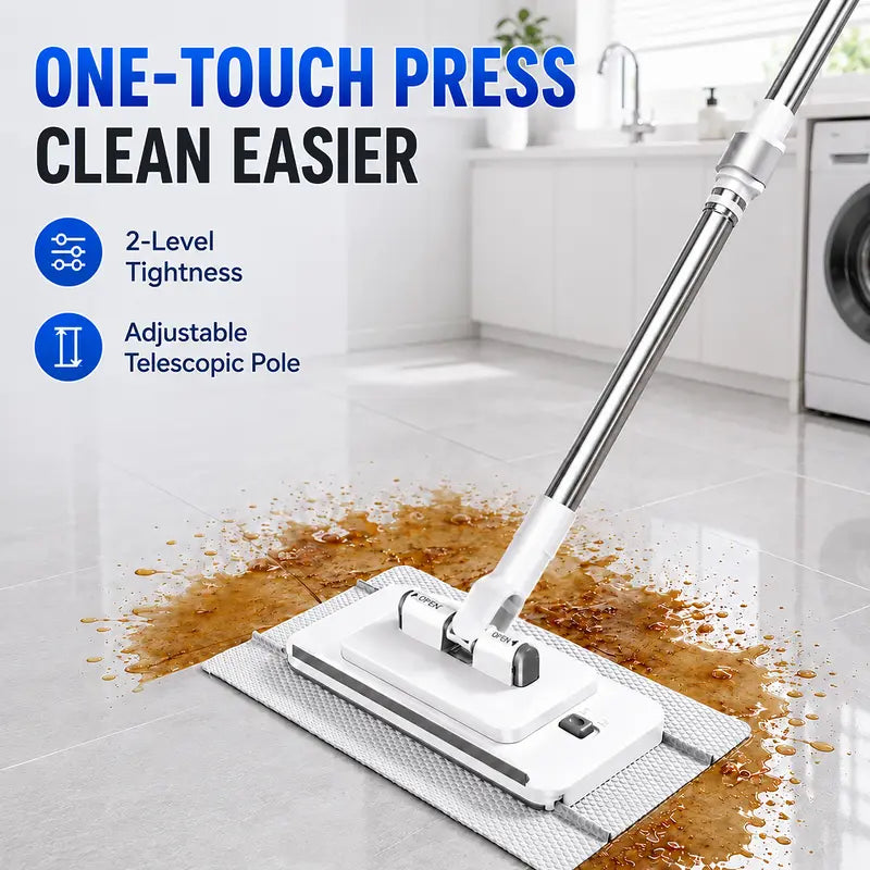 🔥 49% OFF Telescopic Cloth-Clamp Mop – Reach More, Clean With Less Effort