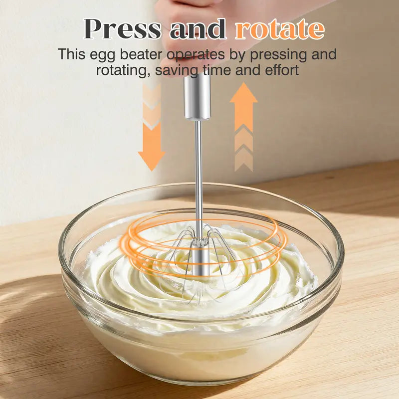 🔥 50% OFF Stainless Steel Hand-Push Rotary Whisk 🥄 Mix Faster in Seconds